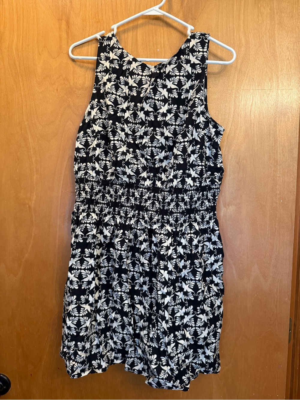 Universal Thread Black & White Floral Smocked Waist Asymmetrical Dress